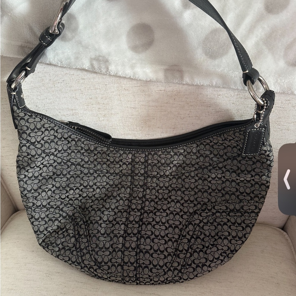 Coach Black and Gray Signature Crescent Shoulder Bag